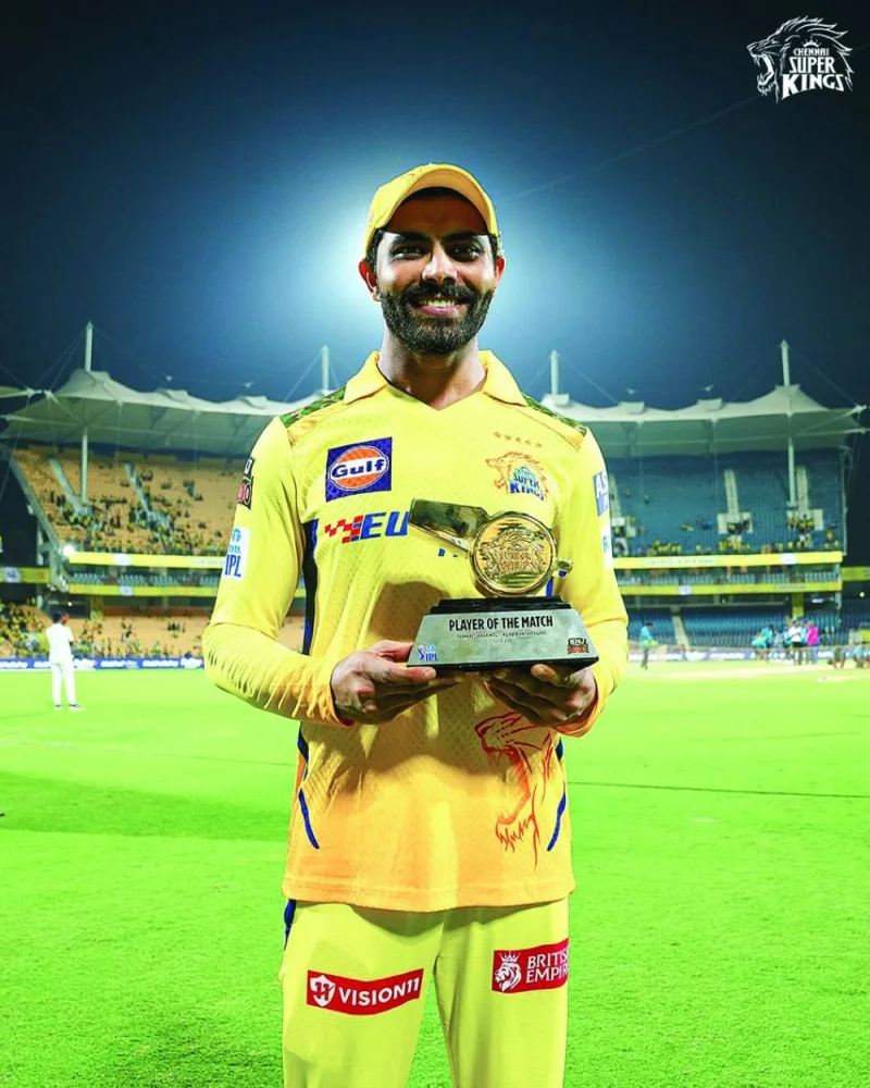 
Chennai Supers Kings’ Ravindra Jadeja with his Man of the Match trophy after their IPL match against Kolkata Knight Riders on Monday. 