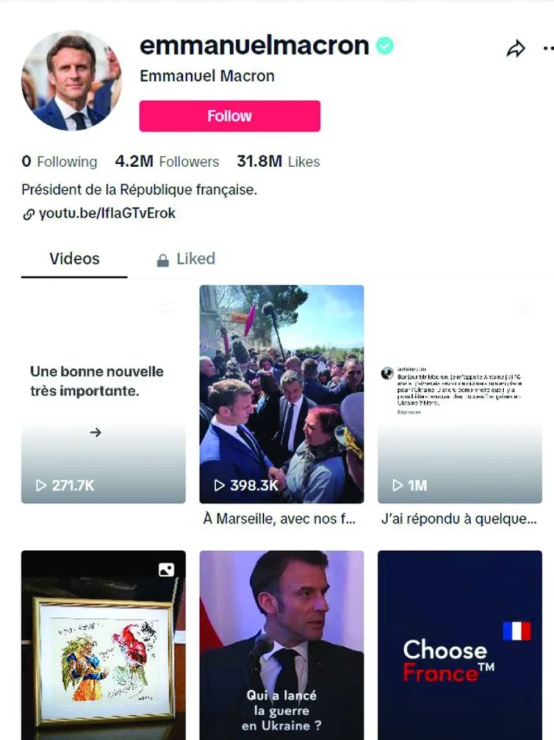
A screen-grab of President Emmanuel Macron’s TikTok account. 