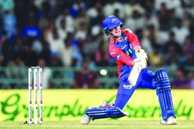 Delhi Capitals’ Jake Fraser-McGurk plays a shot during the IPL match against Lucknow Super Giants in Lucknow on Friday. (AFP)