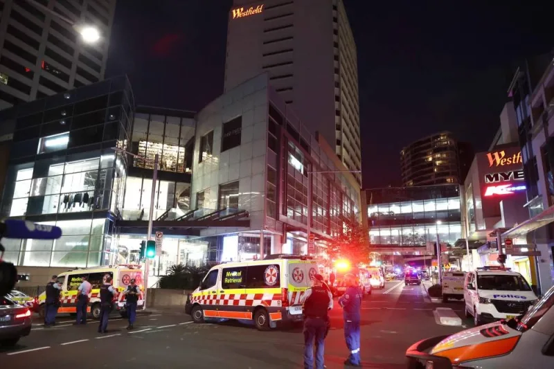 Police block the main roads leading to the Westfield Bondi Junction shopping mall after a stabbing incident in Sydney on Saturday. AFP