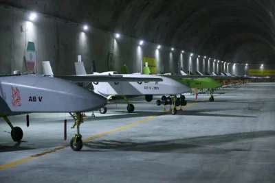 Drones are seen at an underground site at an undisclosed location in Iran, in this handout image obtained on May 28, 2022. Iranian Army/WANA (West Asia News Agency)/Handout via REUTERS.
