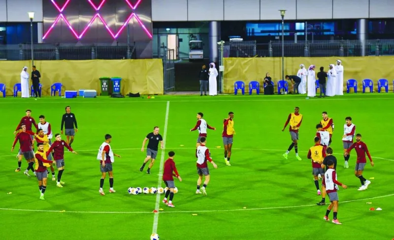 
Qatar U-23 players train yesterday at the Jassim Bin Hamad Stadium, on the eve of their AFC U-23 Asian Cup Group A match against Indonesia. PICTURES: Noushad Thekkayil 