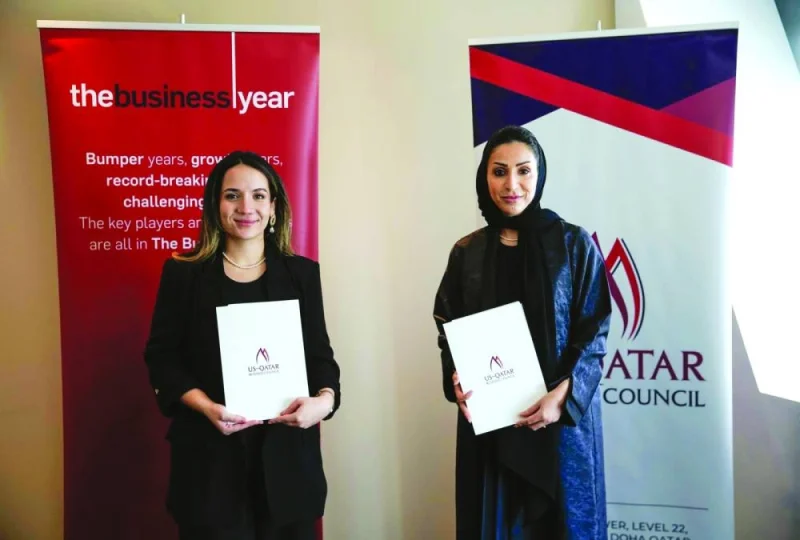 Vanessa Rameix, country director for TBY in Qatar, and Sheikha Mayes bint Hamad al-Thani, the managing director of USQBC’s office in Doha, during the MoU signing held recently.