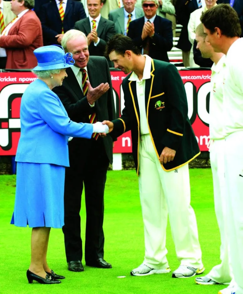 Britain’s Queen Elizabeth II (left) is introduced to Australian cricket captain Ricky Ponting (second right) by then MCC President Derek Underwood (second left) before the start of play against England on the third day of the second Ashes Test at Lords Cricket Ground in London on July 17, 2009. Underwood, the most successful spin bowler in England’s Test cricket history, has died at the age of 78, his former county Kent announced on Monday. Underwood took 297 wickets in 86 Tests. (AFP)