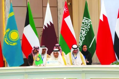 Secretary-General of the Gulf Co-operation Council Jasem Mohamed Albudaiwi with other delegates at the conference.