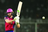 
Rajasthan Royals’ Jos Buttler watches the ball after playing a shot during the Indian Premier League match against Kolkata Knight Riders at the Eden Gardens in Kolkata yesterday. (AFP) 