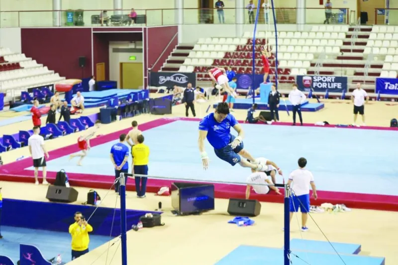 
Athletes train at the Aspire Dome yesterday, on the eve of the Artistic Gymnastics 
World Cup in Doha.  