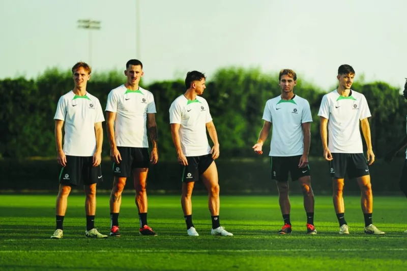 
Australia players during a training session on the eve of their match against Indonesia. 