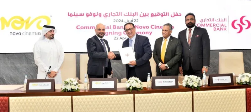 Commercial Bank, a leader in innovative digital banking in Qatar, has announced an “exclusive partnership” with Novo Cinemas to offer a remarkable ‘Buy One Get One’ offer for its valued credit cardholders. Commercial Bank executive general manager and head (Retail Banking) Shahnawaz Rashid with Novo Cinemas chief executive officer Roger Abi Haidar and  Sudheer Nair, assistant general manager and head (Cards and Payments) at Commercial Bank among other executives at the agreement signing. PICTURE: Shaji Kayamkulam