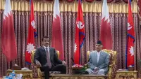 His Highness the Amir Sheikh Tamim bin Hamad Al-Thani holds discussions with the President of Nepal Ram Chandra Poudel at the Sheetal Niwas Presidential Palace in Kathmandu.