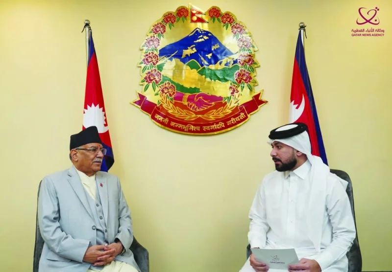 Nepal&#039;s Prime Minister Pushpa Kamal Dahal speaks to QNA