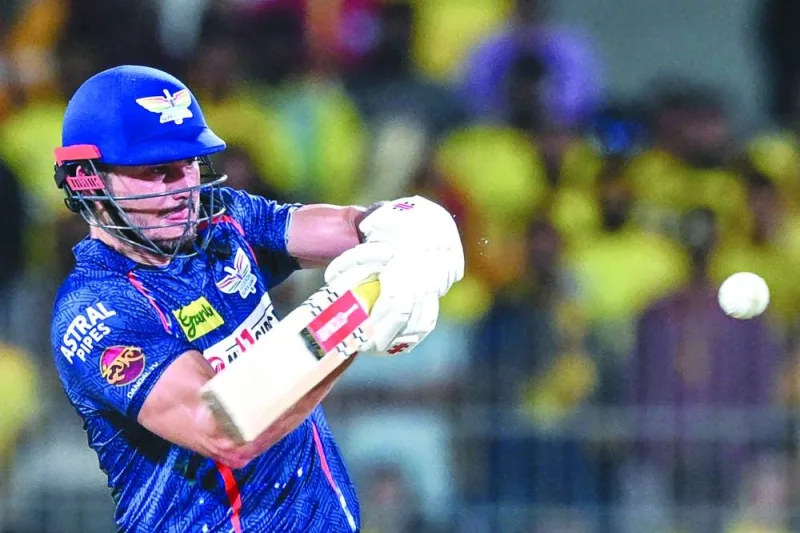 Lucknow Super Giants&#039; Marcus Stoinis plays a shot during the Indian Premier League (IPL) Twenty20 cricket match between Chennai Super Kings and Lucknow Super Giants at the MA Chidambaram Stadium in Chennai on April 23, 2024. (AFP)