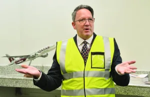 PAGE ONE PIC - Mark Drusch, chief officer (Cargo) at Qatar Airways, speaking to media yesterday. PICTURE: Shaji Kayamkulam