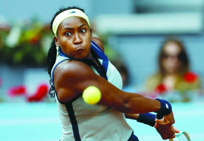 US’ Coco Gauff returns the ball to Netherlands’ Arantxa Rus at the Madrid Open on Thursday. (Reuters)