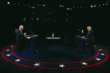 This picture taken on October 22, 2020 shows then Democratic presidential nominee Joe Biden and then-President Donald Trump at their second 2020 presidential campaign debate at Belmont University in Nashville.
