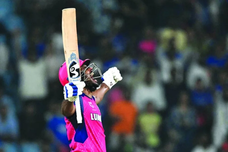
Rajasthan Royals’ captain Sanju Samson gestures after his team win the match against Lucknow Super Giants in Lucknow. (AFP) 