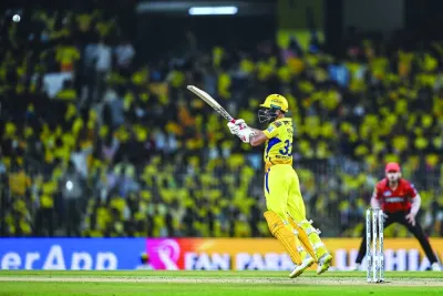 
Chennai Super Kings’ captain and opener Ruturaj Gaikwad plays a shot during the Indian Premier League match against Sunrisers Hyderabad in Chennai yesterday. (AFP) 