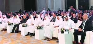 HE the Minister of Commerce and Industry Sheikh Mohamed bin Hamad bin Qassim al-Thani , along with other participants and attendees during the inaugural session of the  Arab Federation of Capital Markets (AFCM) conference. PICTURE: Shaji Kayamkulam