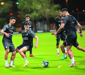 Al Rayyan players train on Friday, ahead of the Qatar Cup final against Al Wakrah.
