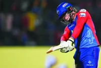 Delhi Capitals batsman Jake Fraser-McGurk reacts during the Indian Premier League match against Rajasthan Royals at the Arun Jaitley Stadium in New Delhi on Tuesday. (AFP)