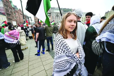 
Swedish climate activist Greta Thunberg at a pro-Palestine rally in Malmo, in protest against Israel’s participation in the 68th edition of the Eurovision Song Contest. 