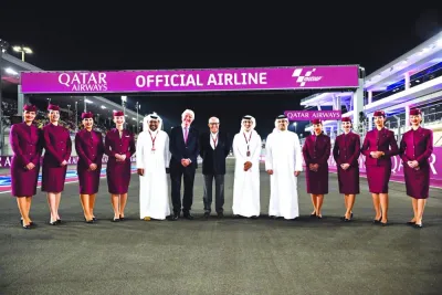 
The signing ceremony took place prior to the start of the Qatar Airways Grand Prix 2024, featuring HE the Minister of Sports and Youth, Sheikh Hamad bin Khalifa bin Ahmed al-Thani, Qatar Airways Group CEO Badr Mohamed al-Meer, Carmelo Ezpeleta, CEO of Dorna Sports (MotoGP rights holder), Abdulrahman bin Abdullatif al-Mannai, President, Qatar Motor and Motorsport Federation and Lusail International Circuit. 