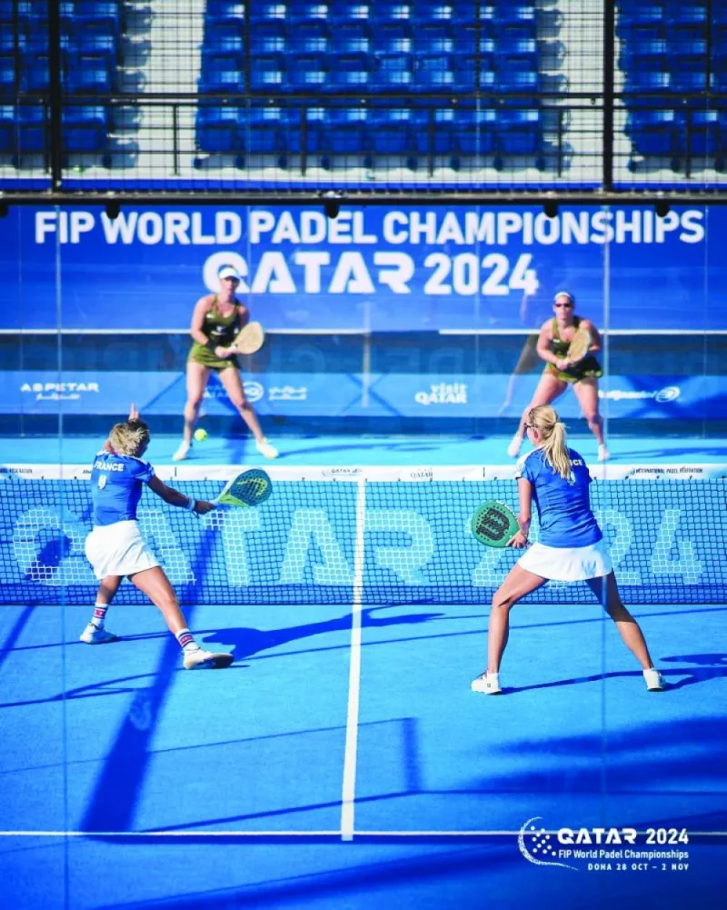 France and Portugal players in action during World Padel Championships quarter-finals at the Khalifa Tennis and Squash Complex. France and Portugal players in action during World Padel Championships quarter-finals at the Khalifa Tennis and Squash Complex.