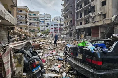 A man walks amid destruction in Beirut’s southern Haret Hreik neighbourhood a day after an Israeli airstrike targeted the site, on Monday. AFP A man walks amid destruction in Beirut’s southern Haret Hreik neighbourhood a day after an Israeli airstrike targeted the site, on Monday. AFP