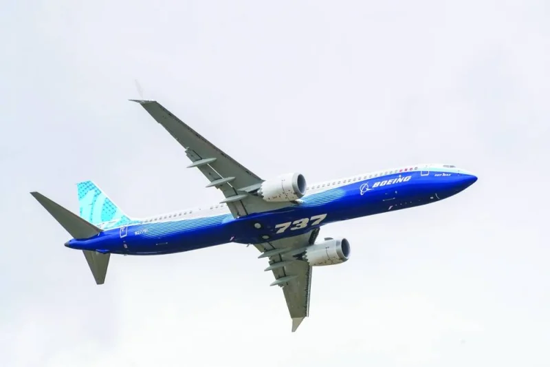 A Boeing B737-10 Max aircraft during a flight demonstration at the Paris Air Show in Le Bourget, Paris. A Boeing B737-10 Max aircraft during a flight demonstration at the Paris Air Show in Le Bourget, Paris.