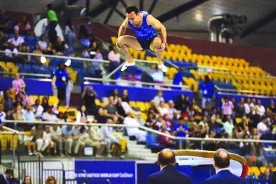 Gymnasts in action during the final day’s proceedings at the 17th FIG Artistic Gymnastics World Cup in Doha.
Gymnasts in action during the final day’s proceedings at the 17th FIG Artistic Gymnastics World Cup in Doha.