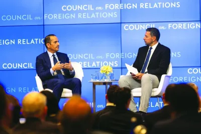 HE the Prime Minister and Minister of Foreign Affairs Sheikh participating in a session on Qatar’s regional and international role , organised by the Council on Foreign Relations in New York. HE the Prime Minister and Minister of Foreign Affairs Sheikh participating in a session on Qatar’s regional and international role , organised by the Council on Foreign Relations in New York.