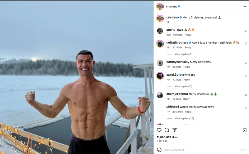 Soccer star Ronaldo takes dip in freezing -20˚C water in Finland