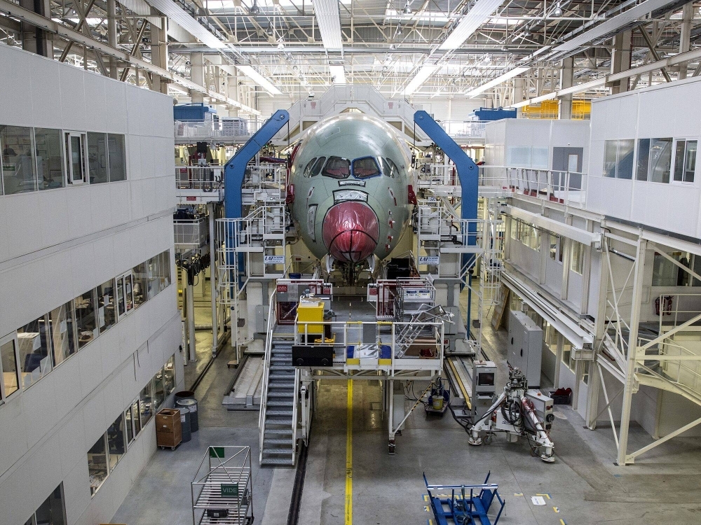 An Airbus A350 XWB passenger aircraft on the final assembly line at the Airbus factory in Toulouse, France An Airbus A350 XWB passenger aircraft on the final assembly line at the Airbus factory in Toulouse, France