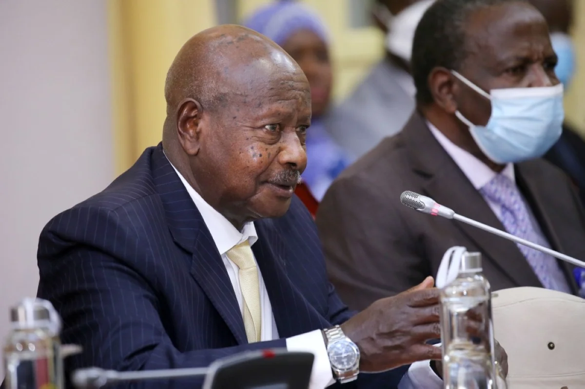 Uganda's President Yoweri Museveni speaks to his Vietnamese counterpart Nguyen Xuan Phuc (not pictured) during their meeting at the Presidential Palace in Hanoi, Vietnam in this file photo.