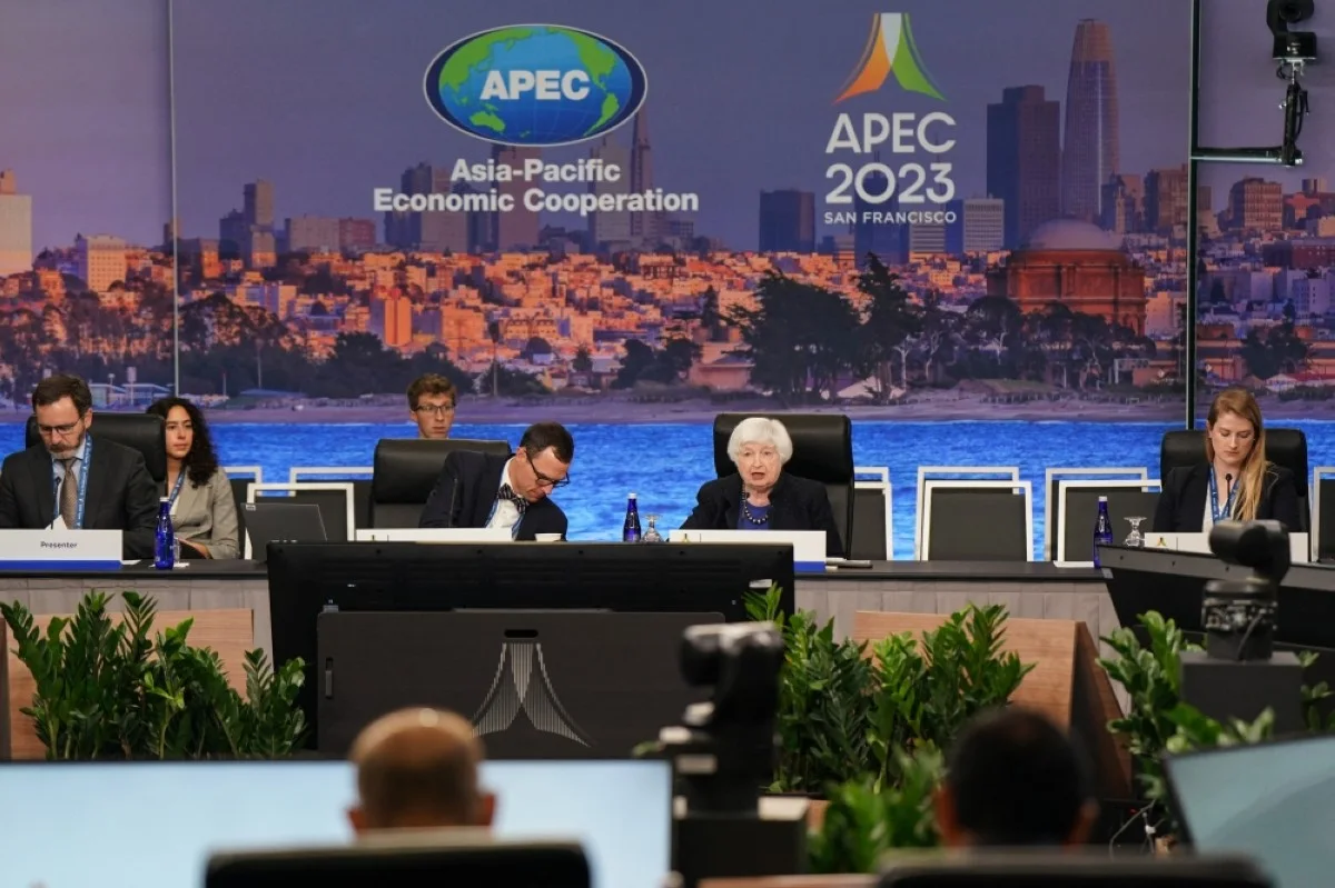 SAN FRANCISCO: US Treasury Secretary Janet Yellen (center) delivers opening remarks during the first session of the Asia-Pacific Economic Cooperation (APEC) Finance Ministers Meeting in San Francisco, California, on November 13, 2023. — AFP