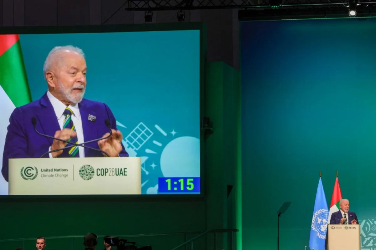 DUBAI: Brazil's President Luiz Inacio Lula da Silva speaks during the High-Level Segment for Heads of State and Government session at the United Nations climate summit in Dubai. – AFP