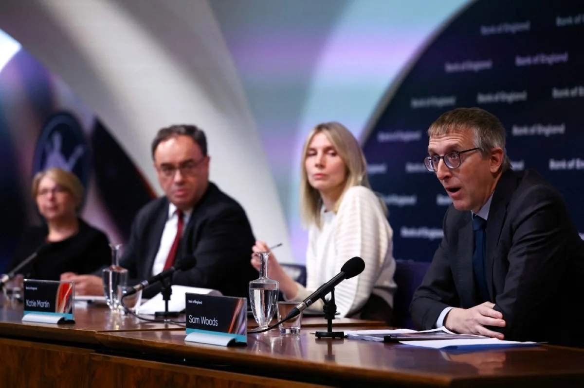 (From L)Deputy Governor for Financial Stability Sarah Breeden, Bank of England Governor Andrew Bailey, Head of Media and Stakeholder Engagement Katie Martin, and CEO of the Prudential Regulation Authority Sam Woods attend the biannual Financial Stability Report press conference, at the Bank of England, in London, on December 6, 2023. (Photo by HANNAH MCKAY / POOL / AFP)