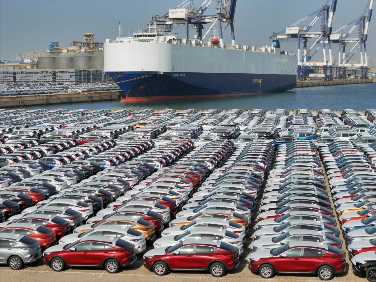 YANTAI,China: Buick cars are seen before being loaded onto a ship for export at the port in Yantai, in China’s eastern Shandong province on December 7, 2023. -- AFP