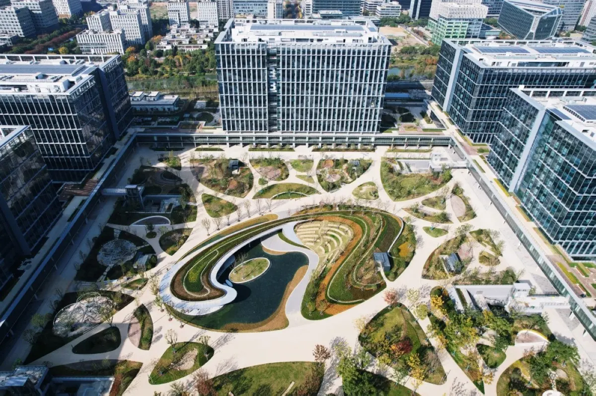 HANGZHOU: This aerial photo taken shows a general view of Chinese e-commerce giant Alibaba’s headquarters in Hangzhou in China’s eastern Zhejiang province. – AFP