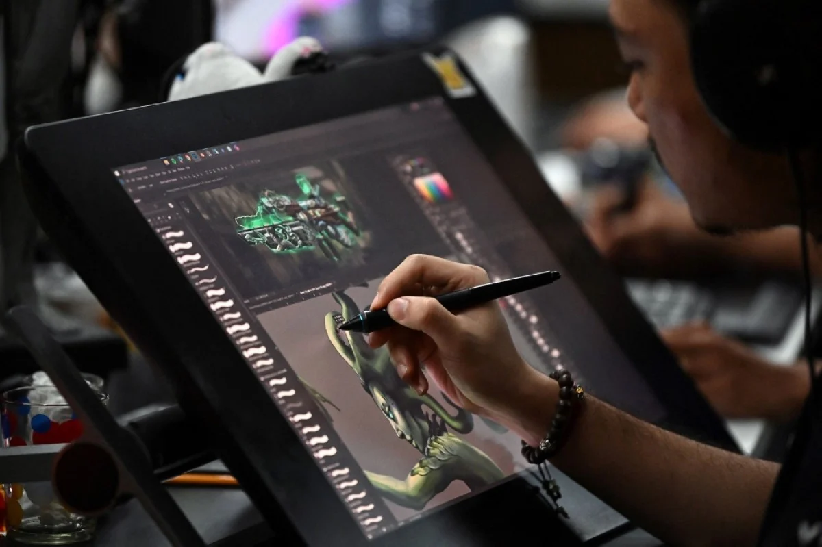 A staff member of the Vietnamese internet firm VNG works at the VNG headquarters