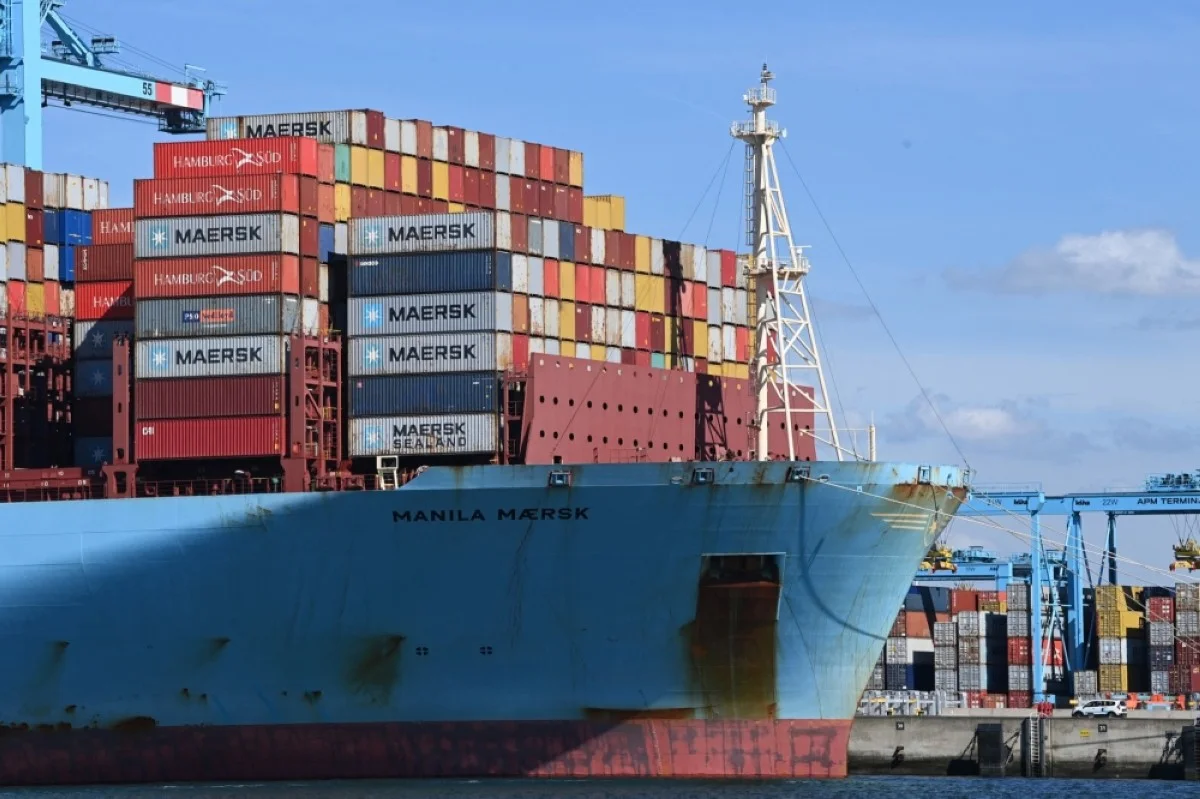 The container ship Maersk Line Manila is pictured at the ECT Delta terminal in Rotterdam's Harbour, in Rotterdam on August 1, 2022. -- AFP