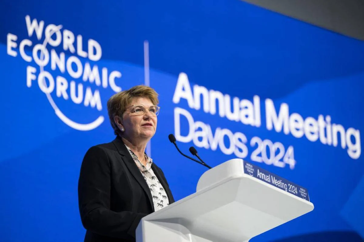 DEVOS: Swiss President Viola Amherd delivers a speech during the World Economic Forum (WEF) annual meeting in Davos.—AFP