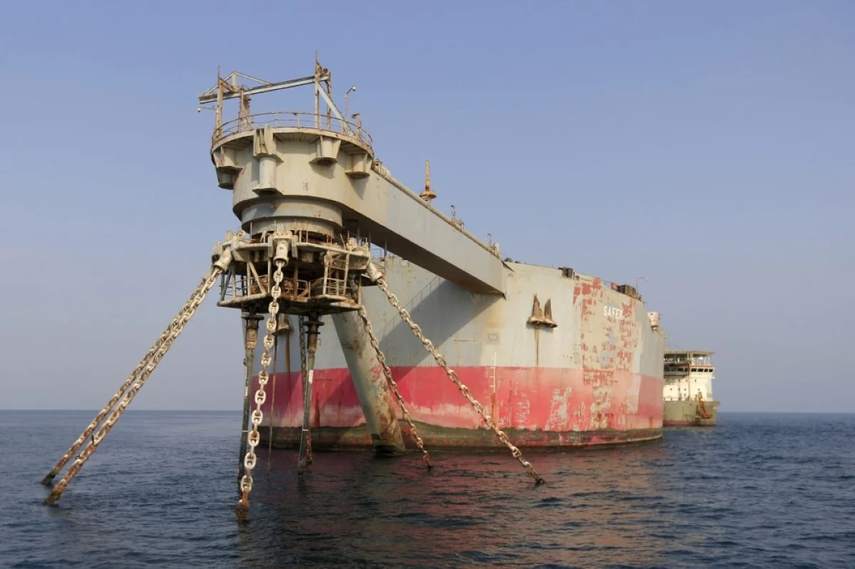 HODEIDA, Yemen: The beleaguered Yemen-flagged FSO Safer oil tanker, is anchored in the Red Sea off the coast of Yemen's contested western province of Hodeida on July 15, 2023. -- AFP