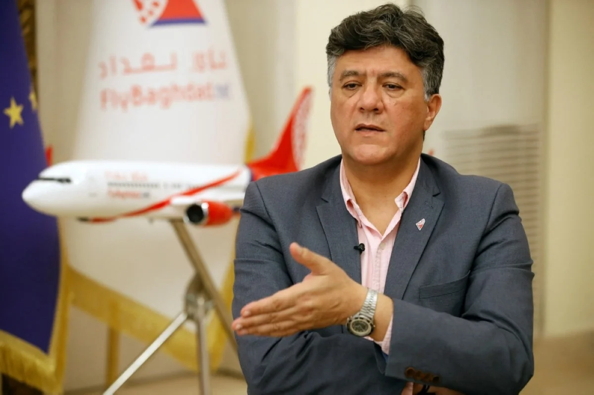 BAGHDAD: Iraqi airline Fly Baghdad's Director of Aviation Security Nameer Al-Qaisi speaks during a press conference at the company’s headquarters in Baghdad International Airport in the Iraqi capital on January 23, 2024. -- AFP