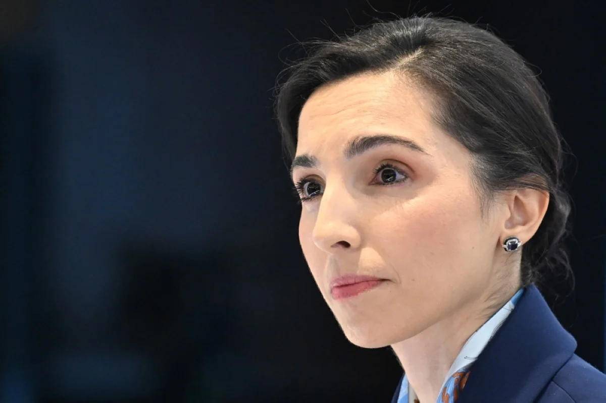 Turkish Central Bank Governor Hafize Gaye Erkan addresses a presentation and answers questions in Ankara.-- AFP