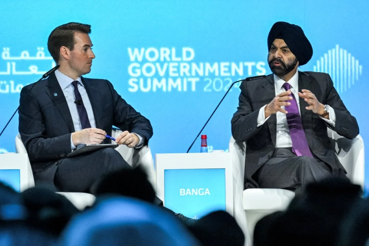 DUBAI: World Bank Group President Ajaypal Banga (right) speaks during a panel discussion on ‘Delivering Impactful Development Results’ during the World Governments Summit in Dubai on Feb 12.—AFP