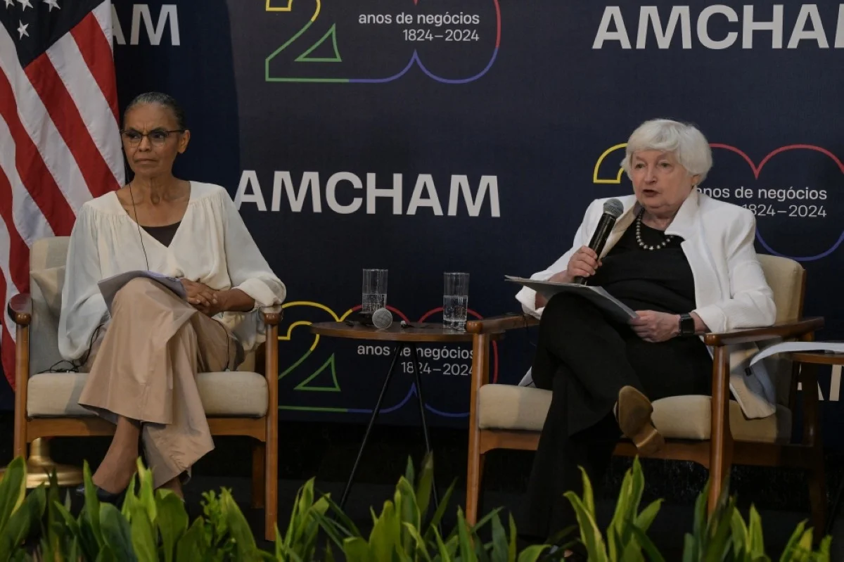 SAO PAULO: Brazilian Environment Minister Marina Silva (left) and US Treasury Secretary Janet Yellen (right) take part in a meeting organized by the American Chamber of Commerce (AMCHAM), in Sao Paulo, Brazil, on Feb 27, 2024. – AFP