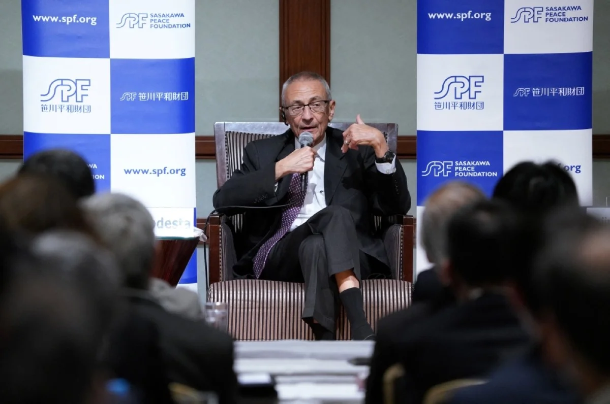TOKYO: Senior Advisor to the US President for International Climate Policy John Podesta speaks at a seminar symposium in Tokyo on March 14, 2024. --