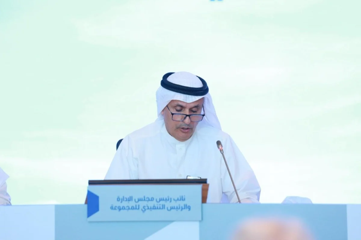 Isam Al-Sagar delivers his apeech during the general assembly.