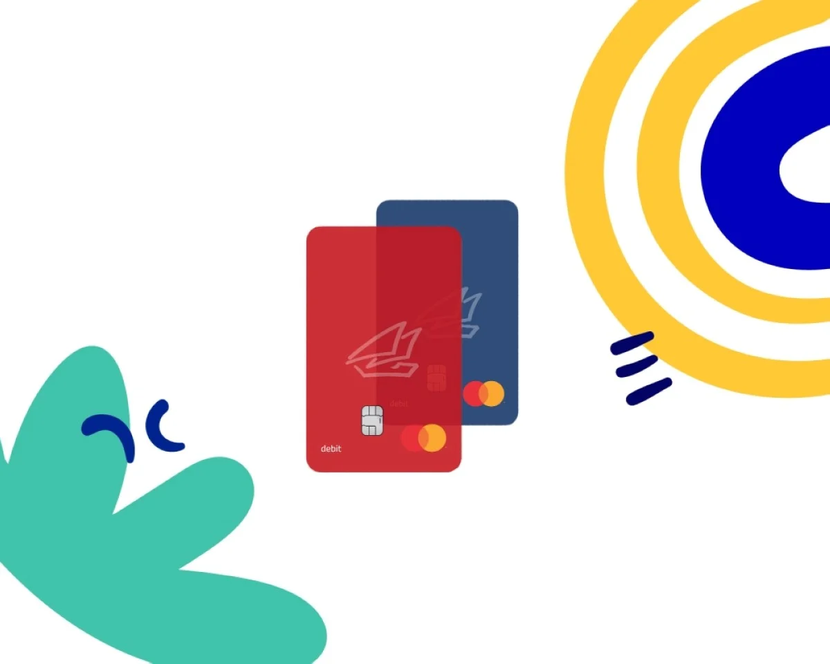 Red and blue NEO Account cards.